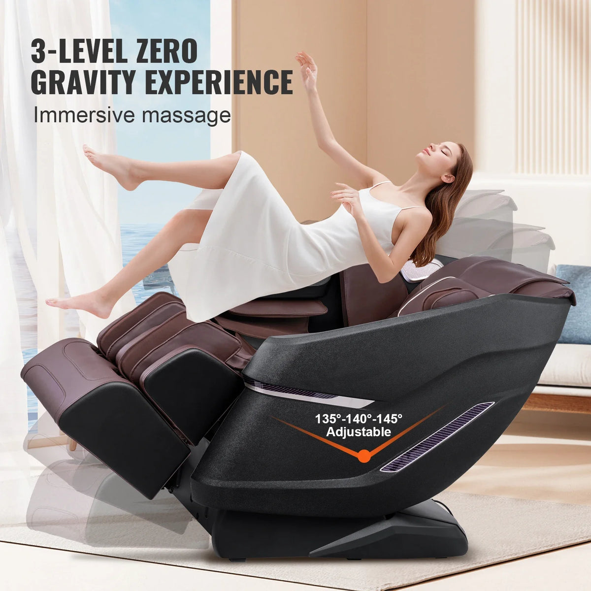 Massage Chair w/Flexible SL Rail, 3D Full Body Shiatsu Massager, Zero Gravity,10 to 18 Automatic Modes,Heating,Air Cushion