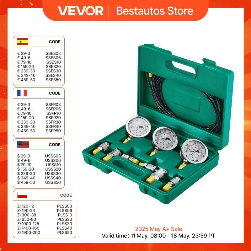 Hydraulic Pressure Test Kit 250/400/600bar 3Gauges 6 Test Couplings 3 Test Hoses Excavator Hydraulic Test Gauge Set 
TKS-2