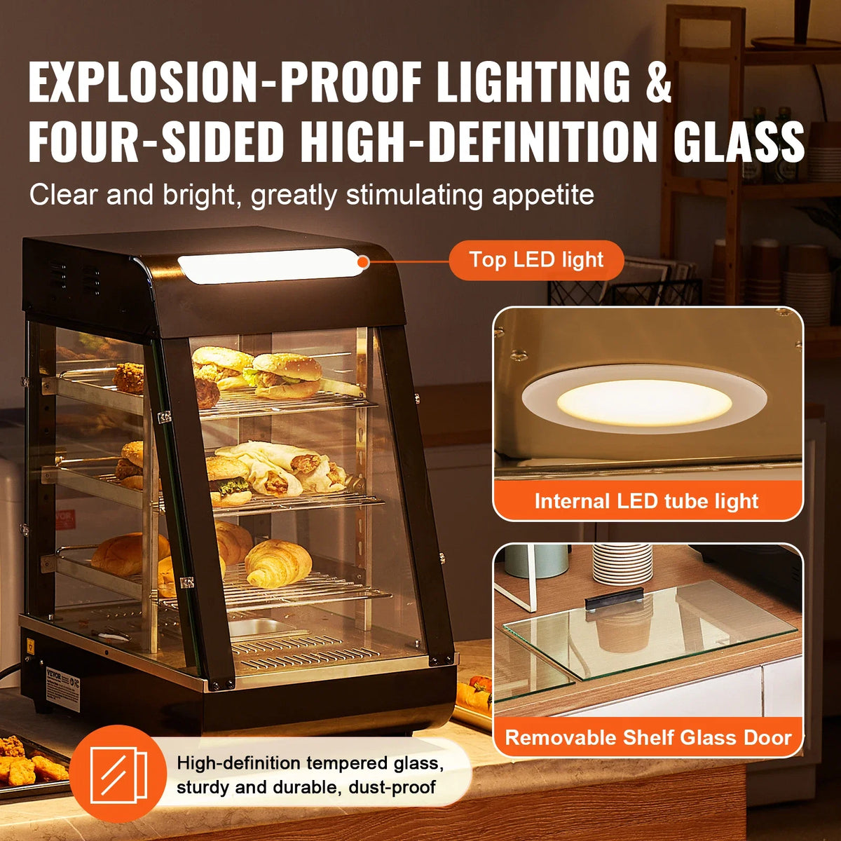 3-Tier Commercial Food Warmer Display, 1000W Food Display Warmer with Light, Adjustable Shelf and Temperature Display