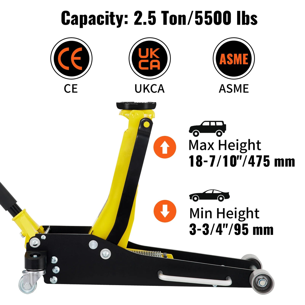 1.5/2.5/3 Ton Low Profile Floor Jack, Aluminum and Steel Racing Floor Jack with Dual Pistons Quick Lift Pump