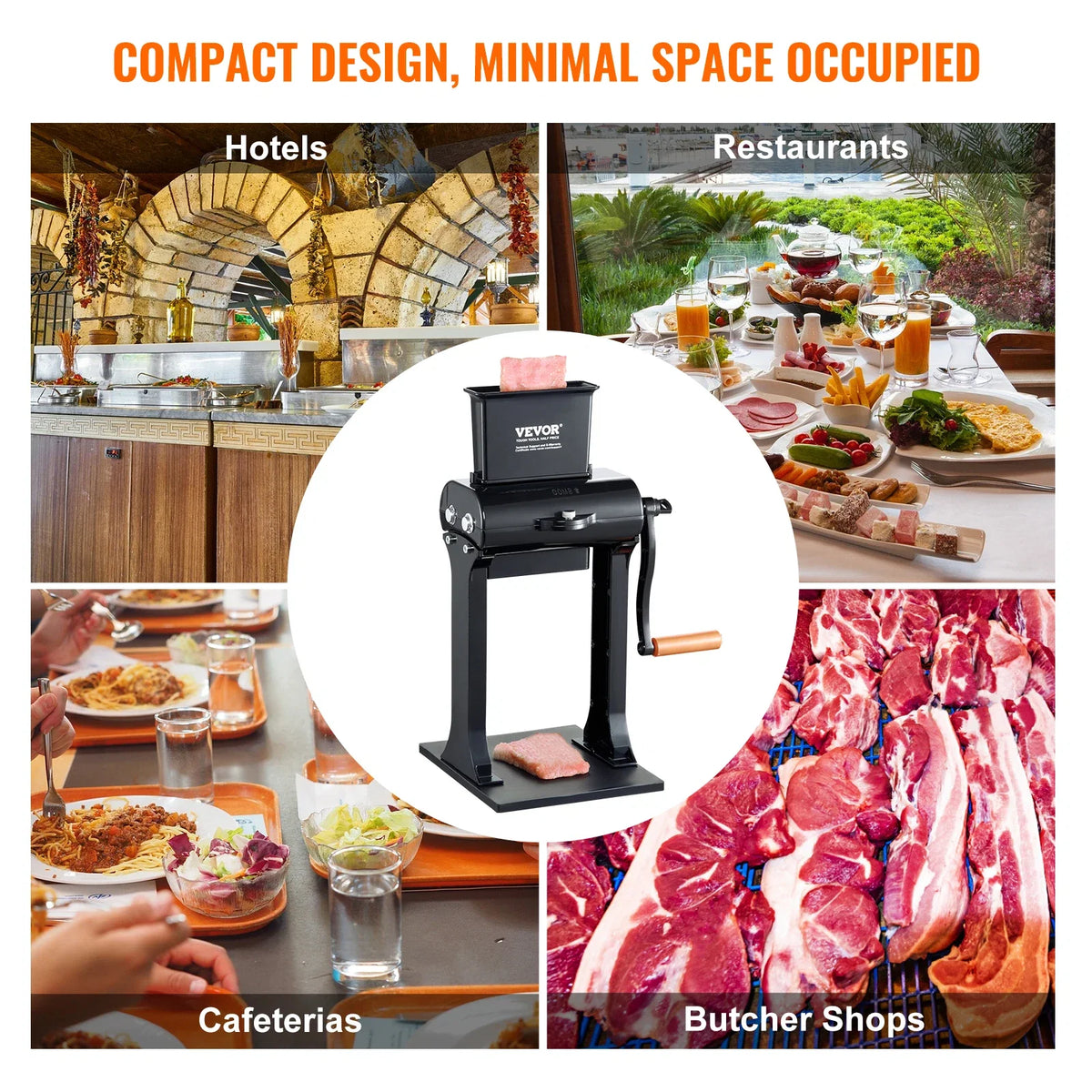 Commercial Stainless Steel Meat Tenderizer, Quick and Easy Manual Operation Kitchen Tool, 5.8" Feed Port for Beef, Turkey