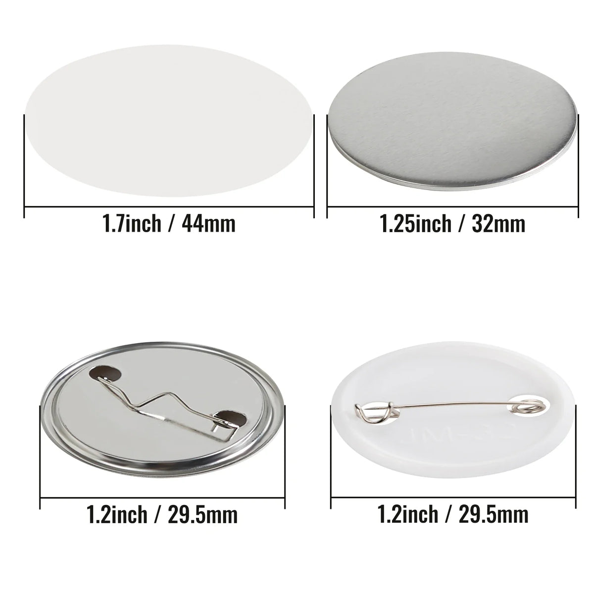 500 Sets Pin Back Button Parts 25/32/58mm Metal and Plastic Pin Badges Parts Supplies for DIY Button Badge Maker Machine