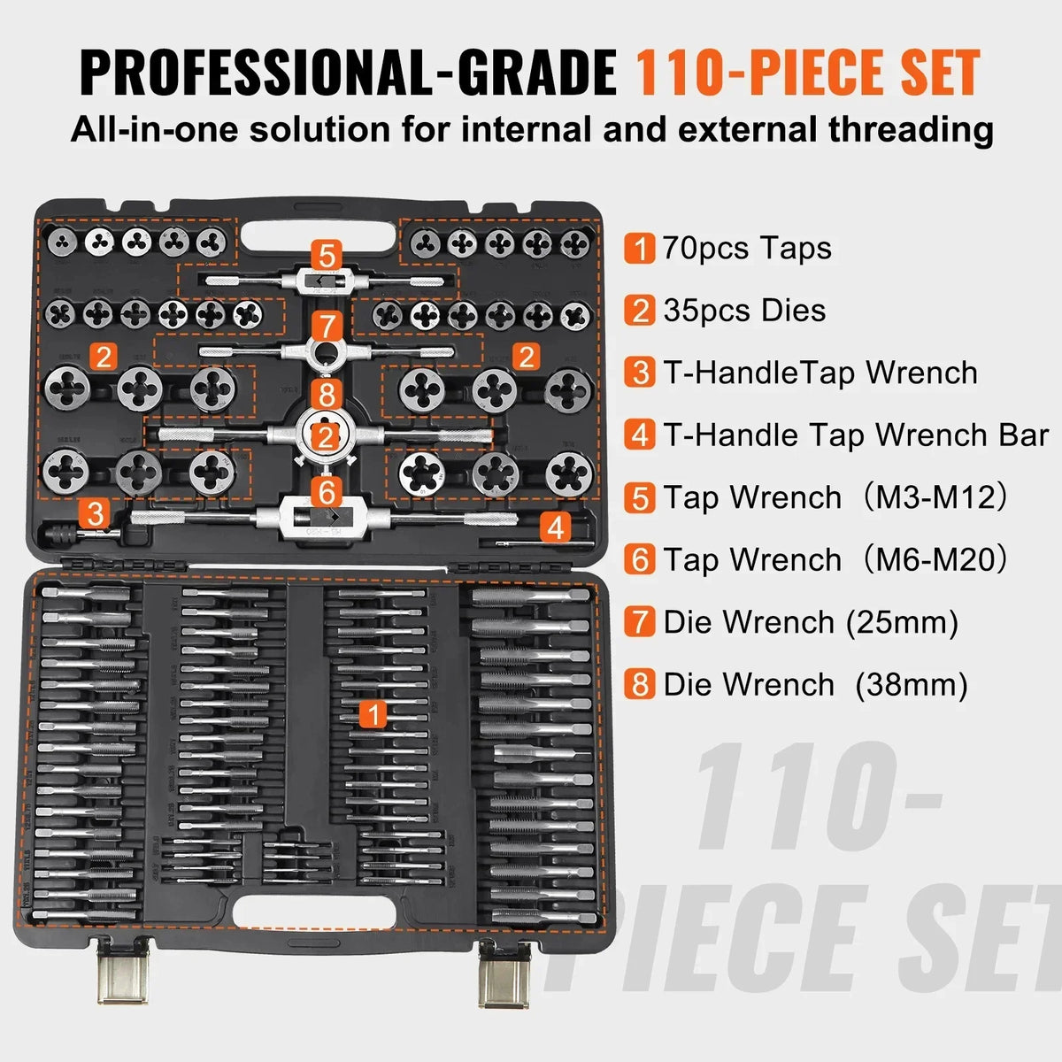 Tap and Die Set 40PCs 60PCs 80PCs 110PCs Metric or SAE Standard Bearing Steel Taps and Dies Essential Threading Tool
