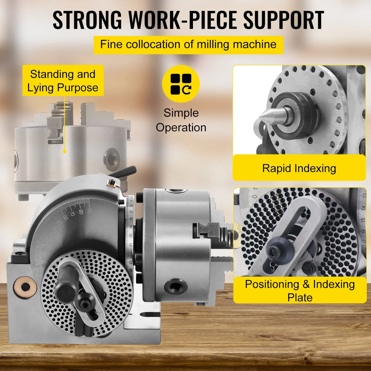 BS-0 5 Inch 3-Jaw Chuck Dividing Head Set, Precision Semi Universal Indexing Head for Milling Drilling Machine Tailstock