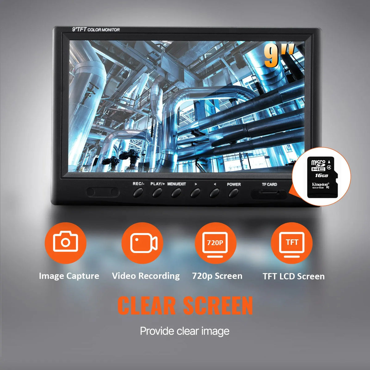 Sewer Camera w/512Hz Locator, 164ft/50m, 9" IP68 Probe, DVR & 12 LEDs, 16GB SD Card - Drain/Pipe/Home Plumbing Inspection