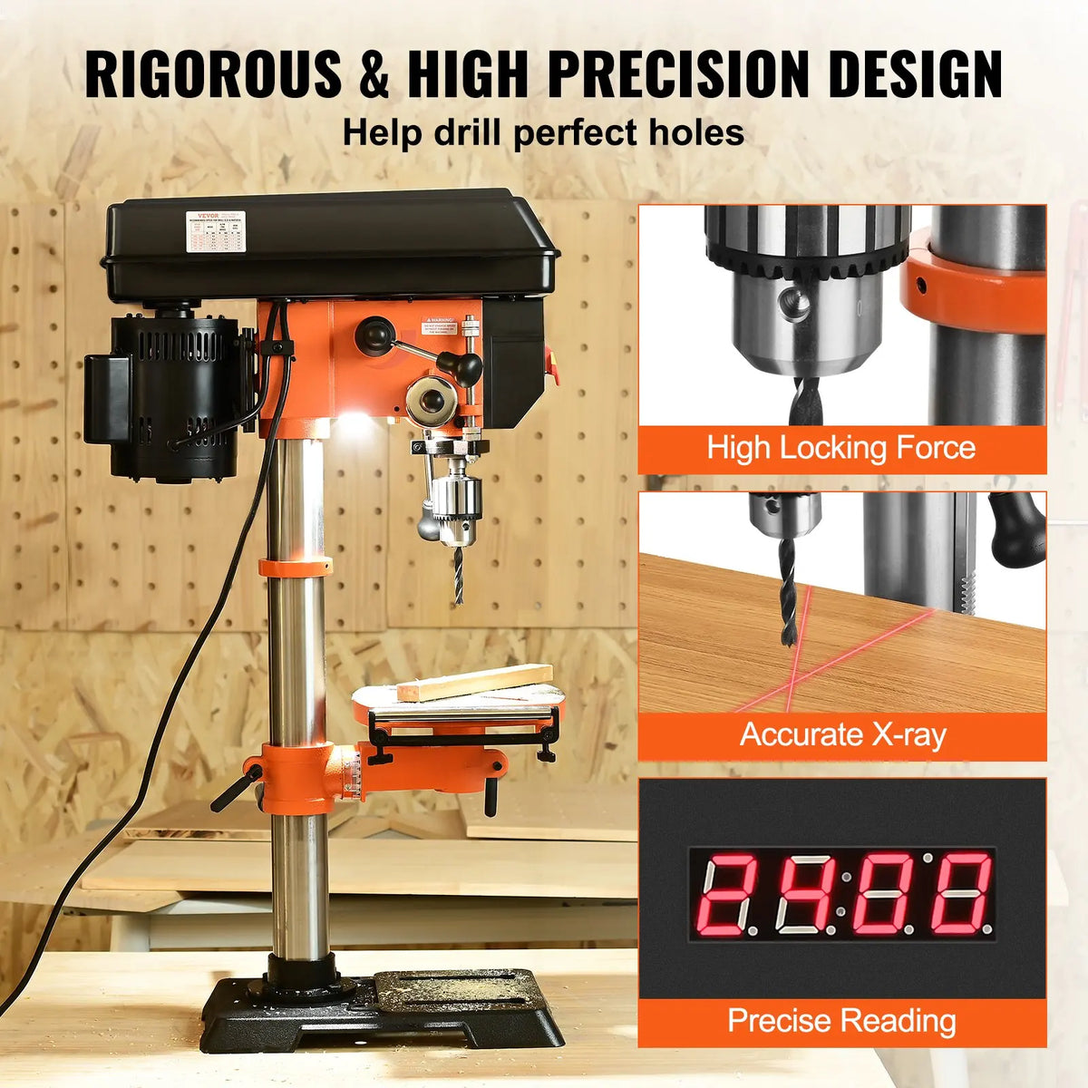 12in Benchtop Drill Press Variable Speed Cast Iron Bench Drill Worktable with Laser Work Light Tabletop Drilling Machine