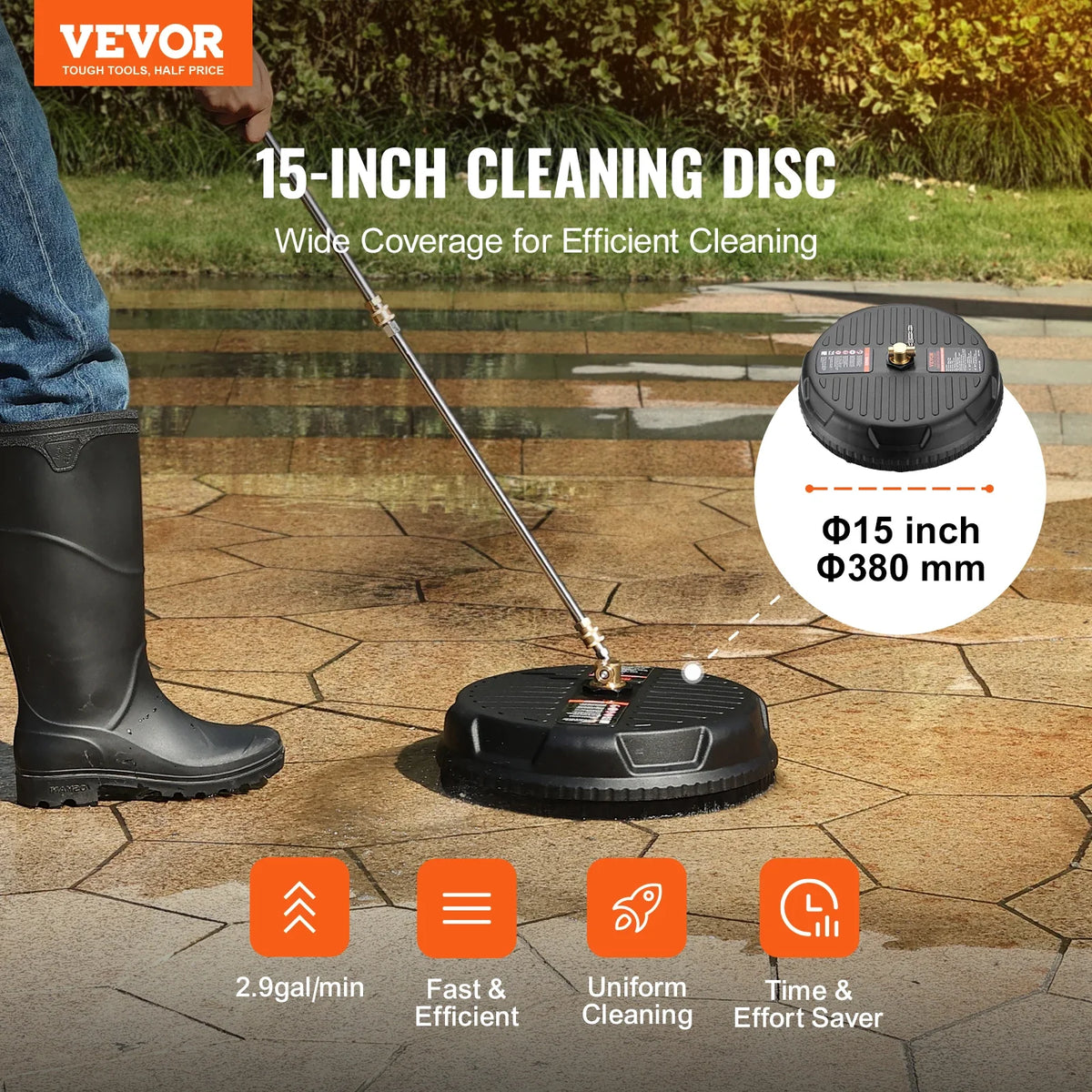 Floor Surface Pressure Cleaner Universal 15" Pressure Washer Attachment W/ 1/4" Quick-Connector Power Concrete Cleaner