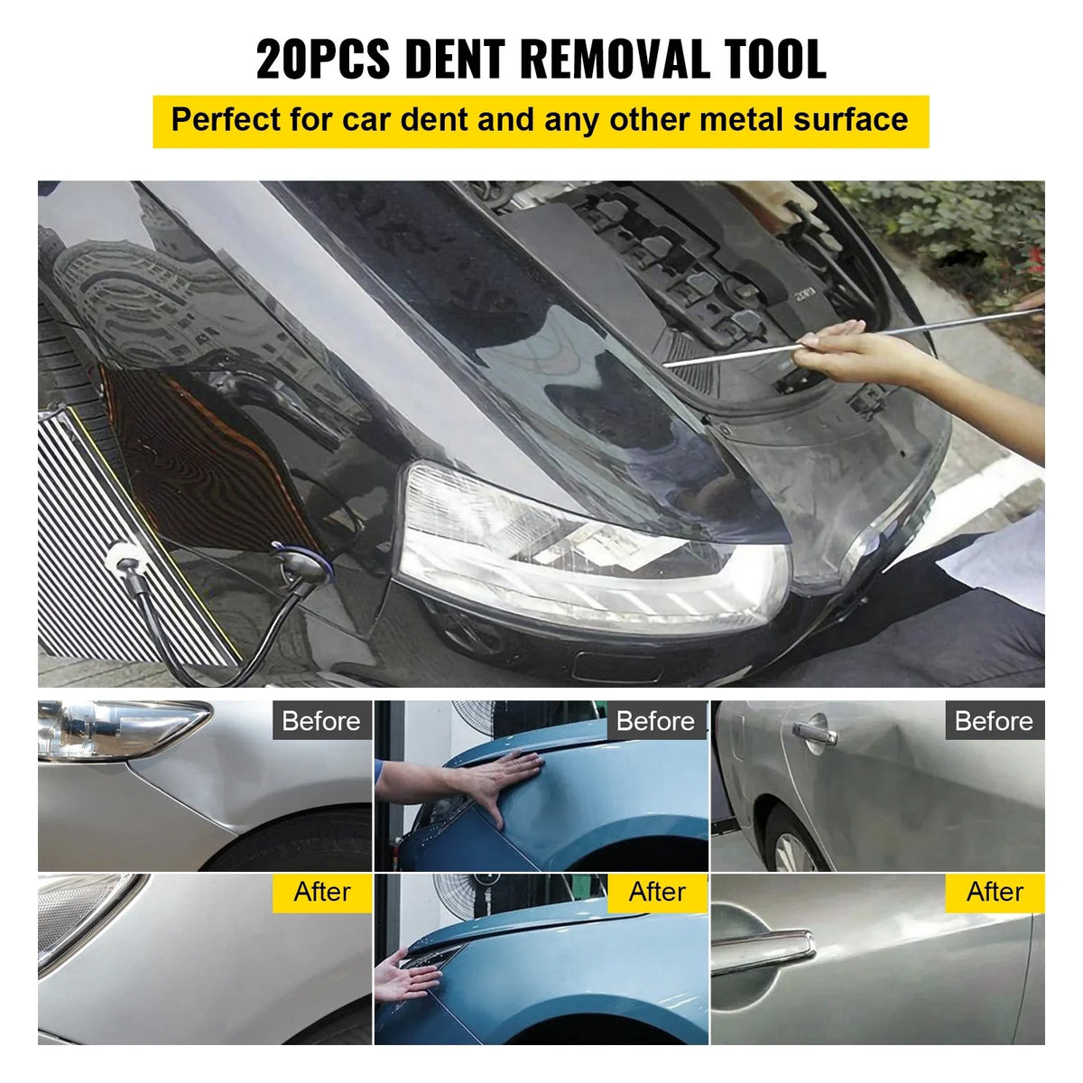 20 Pcs Paintless Dent Repair Rods Professional Hail Dent Removal Tool For Minor Dents Door Dings And Hail Damage