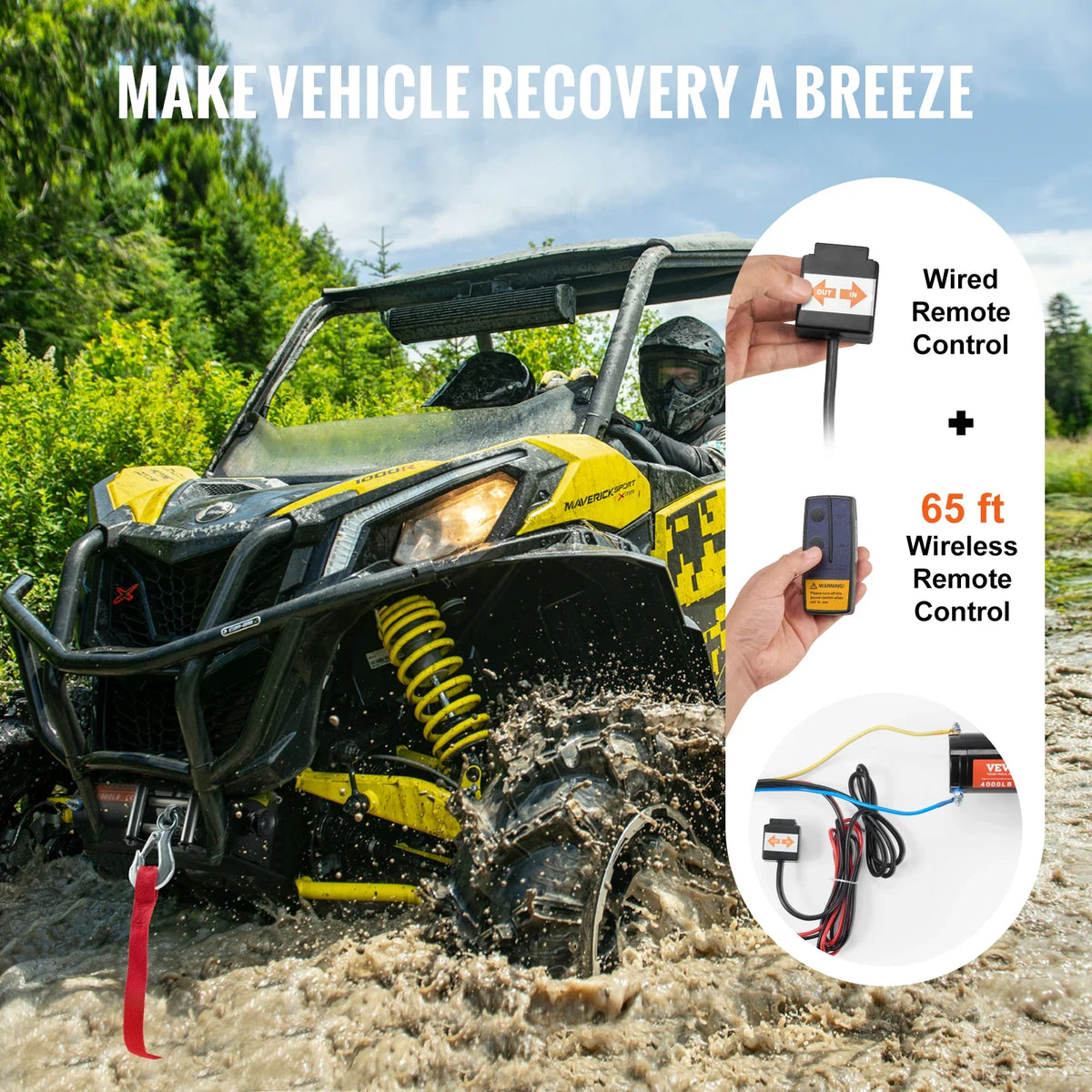 4000lbs Electric Winch with 39ft 7 Strands Steel Cable Wireless & Wired Remote Control ATV/UTV Winch for Truck Towing