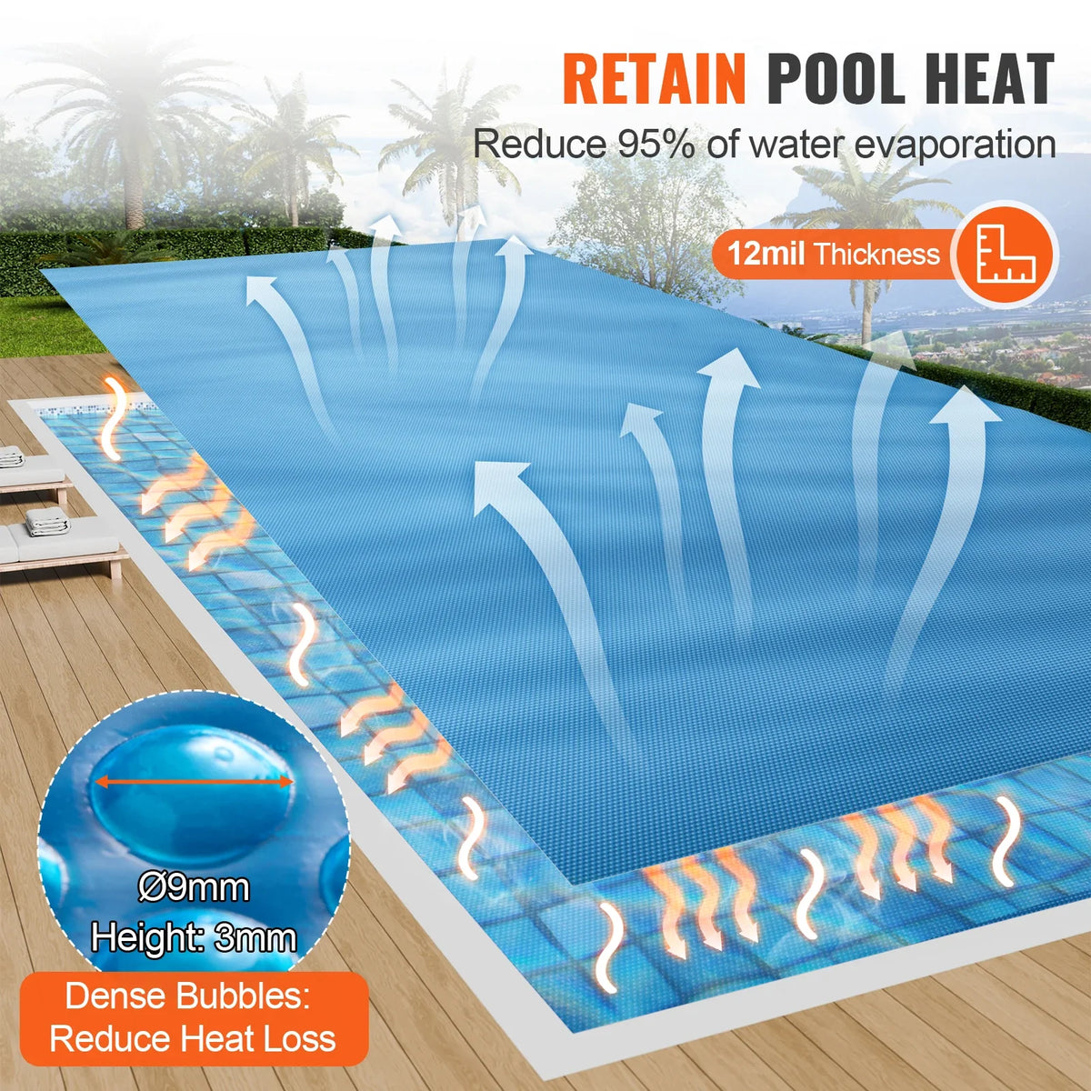 Solar Pool Cover, 40 x 20 ft Rectangle Solar Blanket for Pools, Inground Above Ground Swimming Pool Solar Cover