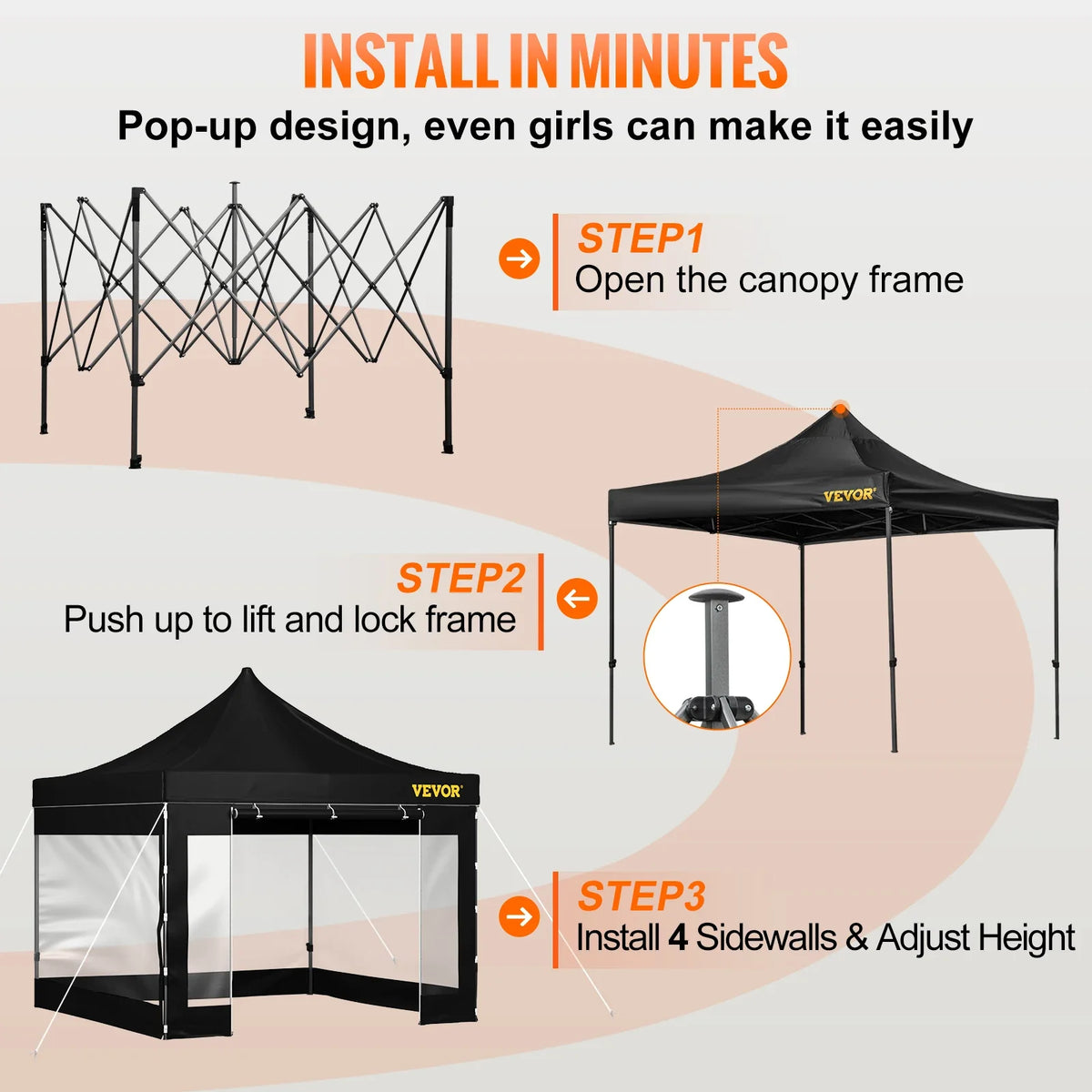 Pop Up Canopy Tent 10x10FT Outdoor Backyard Gazebo Tent with Removable Sidewalls Waterproof Instant Garden Gazebo Shelter