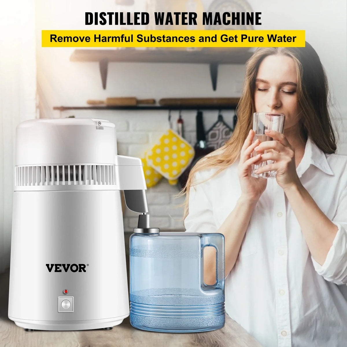 4L Water Distiller Purifier Filter Dispenser Heating Drinking Bottle Softener 304 Stainless Steel for Office Homes