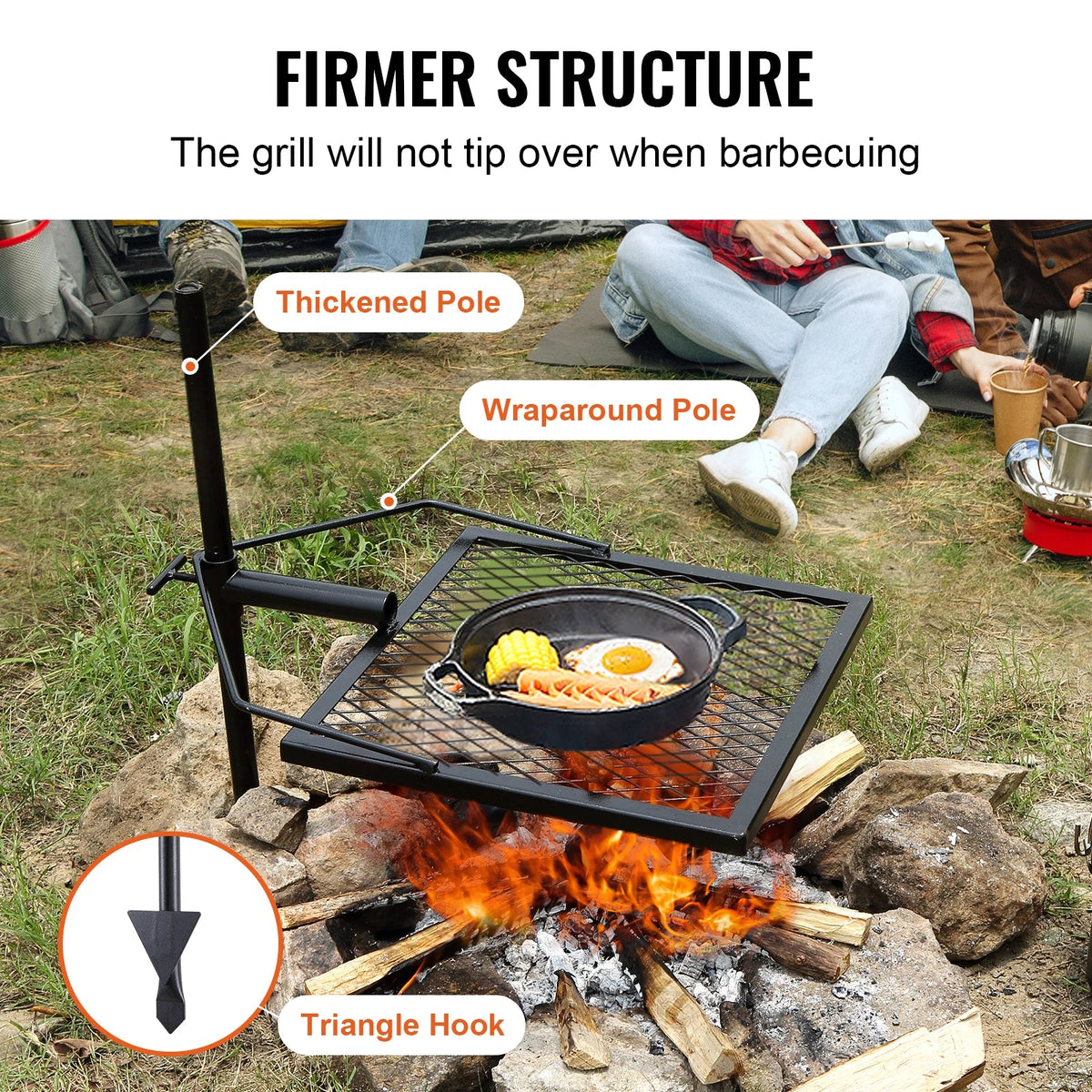 Swivel Campfire Grill, Portable Fire Pit Grill Grate,360° Adjustable Open Fire Outdoor Cooking Equipment, for Camping BBQ