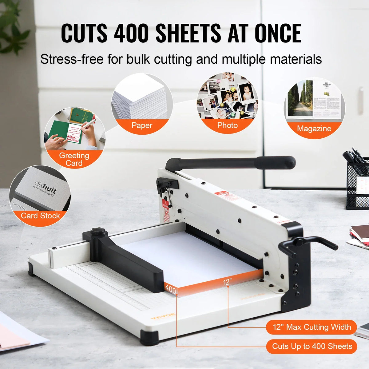 12"/17'' Industrial Commercial Paper Cutter 400 Sheet Capacity Solid Steel Construction Stack for Office Home School Shop