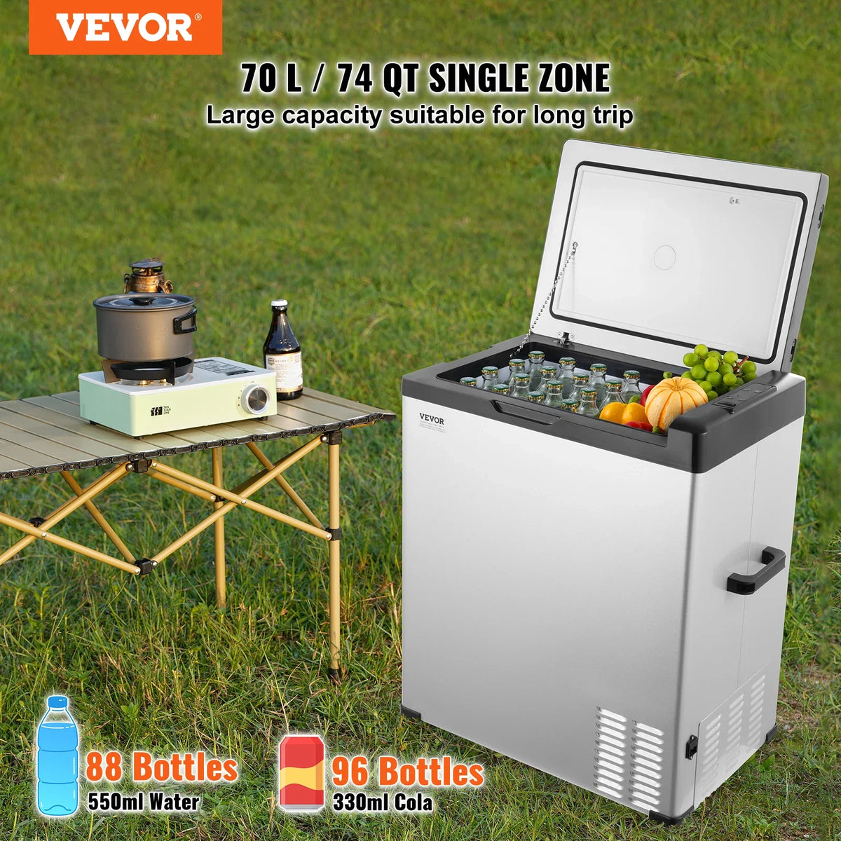 70L Car Refrigerator, 12V Car Fridge, Single Zone Portable Freezer, -4℉-68℉, 12/24V DC and 100-240V AC Compressor Cooler