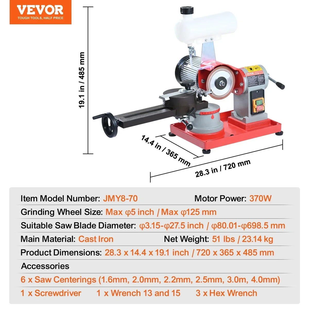 Circular Saw Blade Sharpener 370W 3600RPM Water Injection Saw Blade Sharpening Machine Grinding Wheel for Carbide Tipped