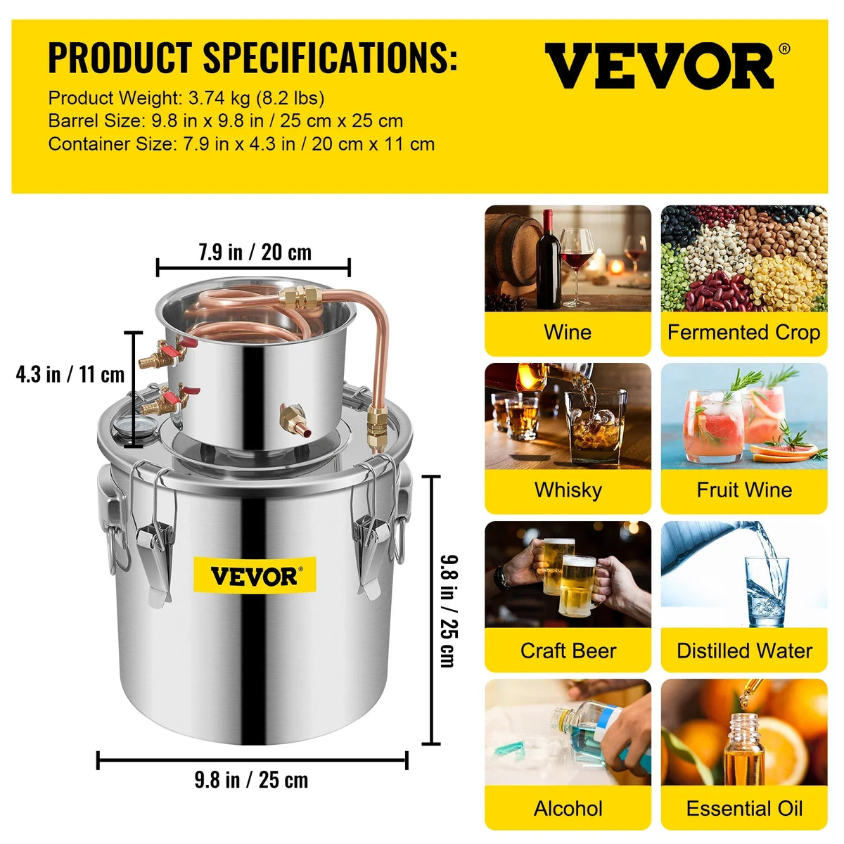 12-30L Water Alcohol Distiller Copper Wine Making Boiler Home DIY Brewing Distilling Kit for Fruit Wine, Water, Brandy