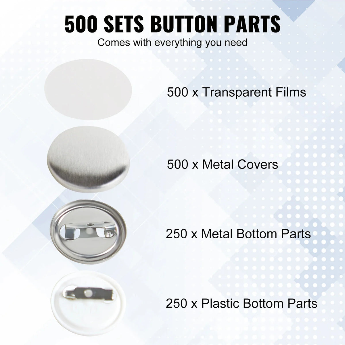 500 Sets Pin Back Button Parts 25/32/58mm Metal and Plastic Pin Badges Parts Supplies for DIY Button Badge Maker Machine