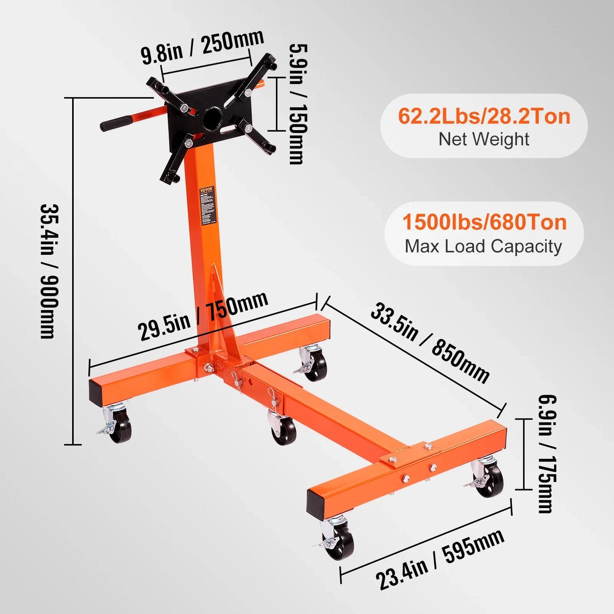 Engine Stand 750/1300/1500 lbs Rotating Engine Motor Stand with 360 Degree Adjustable Head Dolly for Vehicle Auto Repair