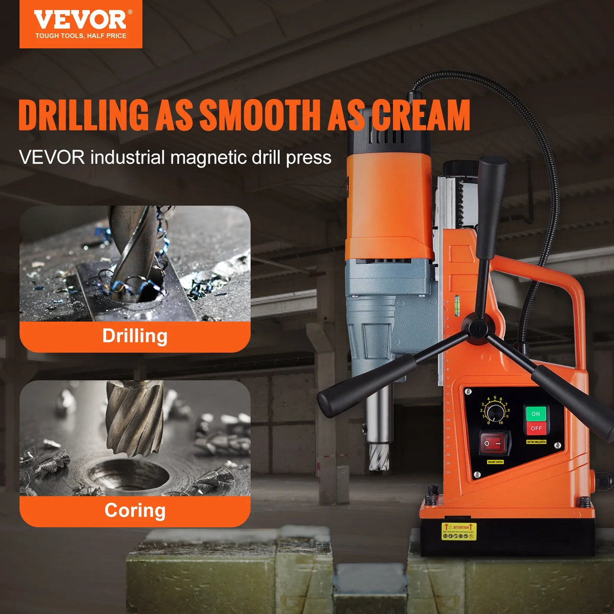 Magnetic Drill,1550W 2" Boring Diameter,13000N 500 RPM Portable Electric Mag Drill Press w/Variable Speed,Drilling Machine
