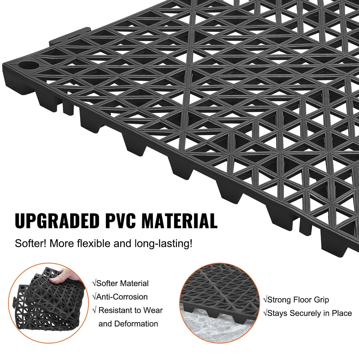 Interlocking Tile 55PCS Drainage Tiles 12x12in Splicing PVC Drainage Non-Slip Floor Tiles  for Restroom/Bathroom/Kitchen