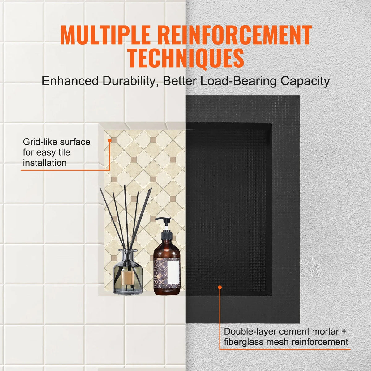 Shower Niche Ready for Tile 16x16 Single Shelf Organizer Square Corners Wall-inserted Niche Recessed for Bathroom