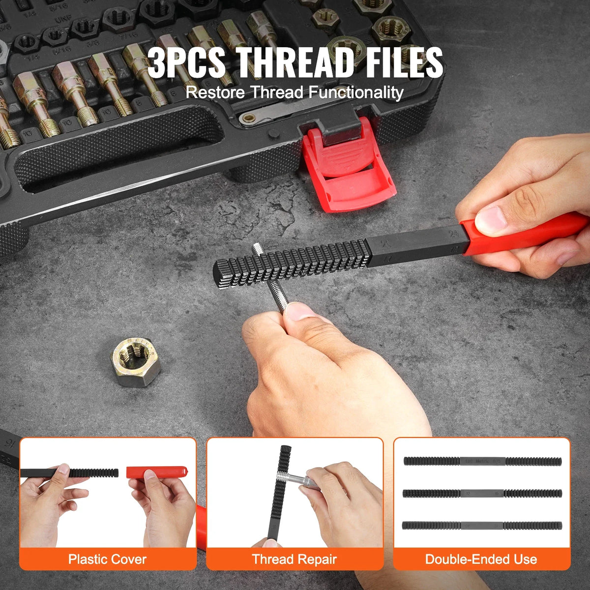 Thread Chaser Set UNC UNF Metric Thread Restorer Tool Rethreading Tool Kit Heat Treated Steel for Mechanics DIY Enthusiast