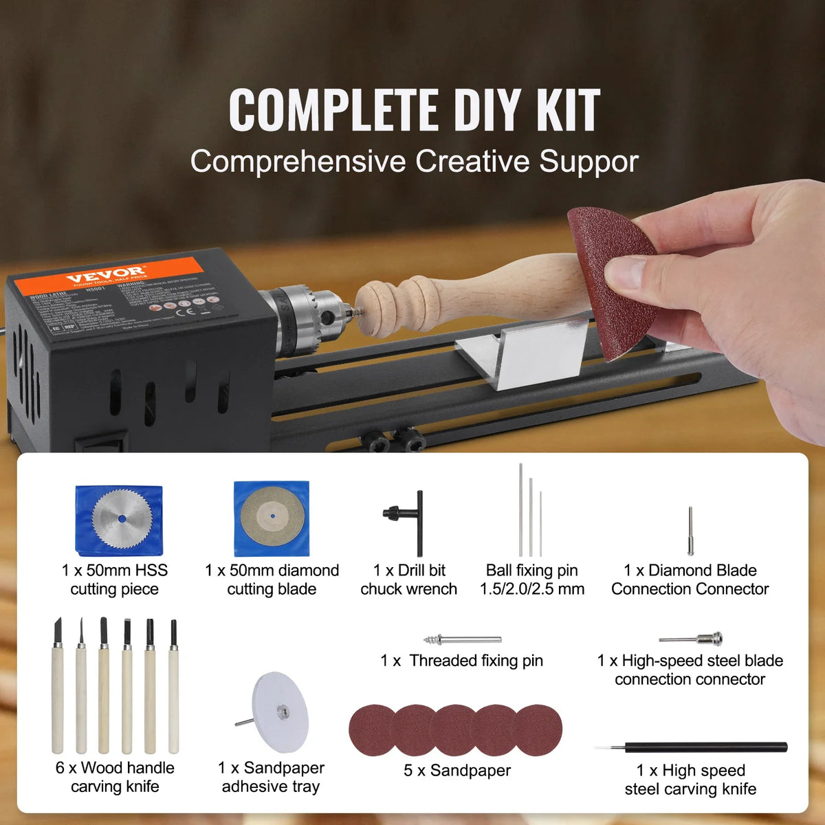 Mini Lathe Machine 7-Inch Mini Wood Lathe Tools Milling Machine Accessories for DIY Woodworking Wood Drill Rotary Tool