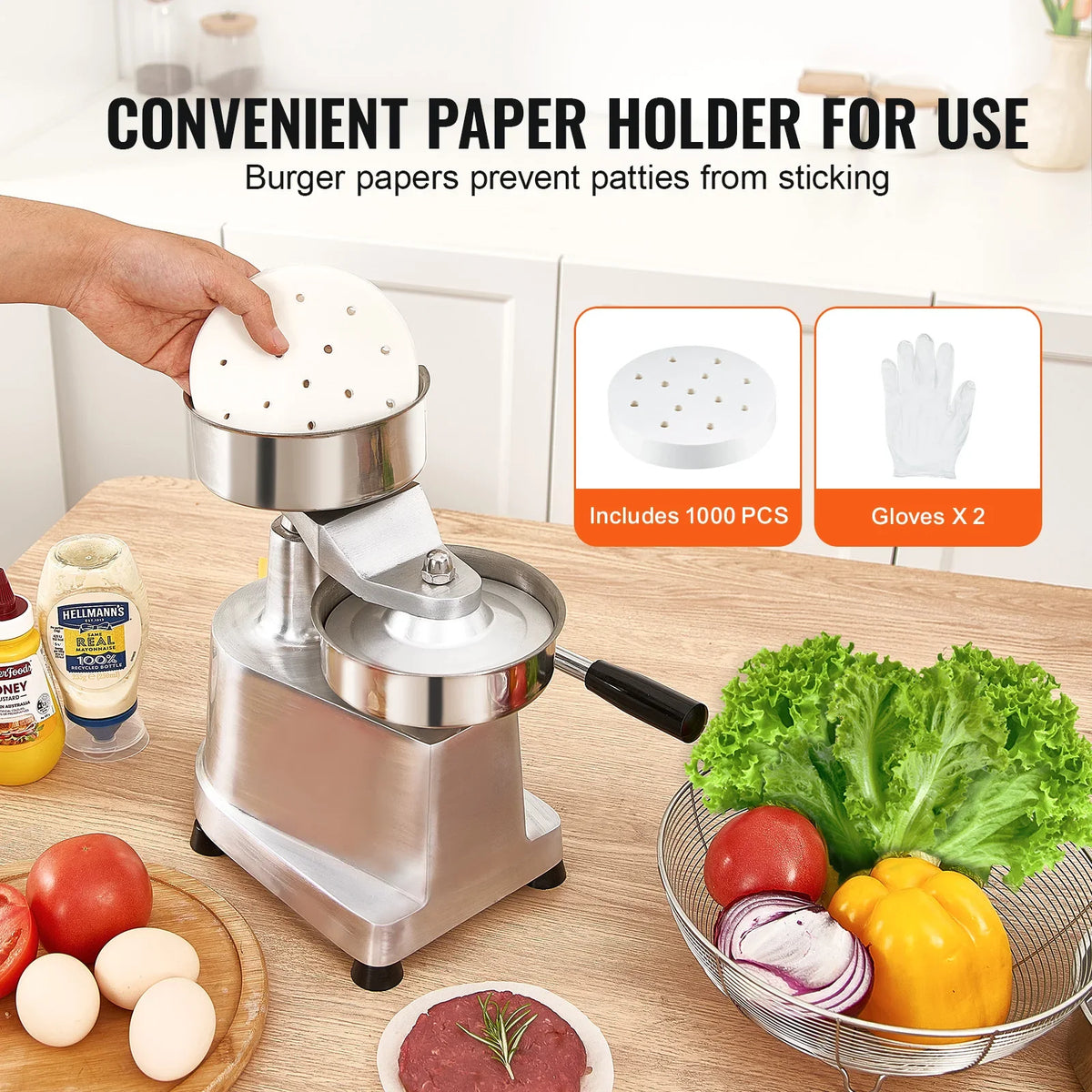 Commercial Burger Patty Maker, 130mm/5inch Hamburger Beef Patty Maker,Food-Grade Stainless Steel Bowl Burger Press Machine