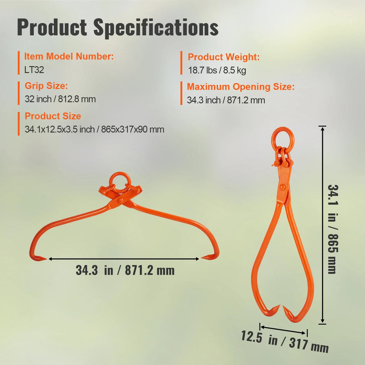 Log Skidding Tongs Log Lifting Tongs Heavy Duty Steel Lumber Skidding Tongs Loading Capacity Log Lifting Handling Tool