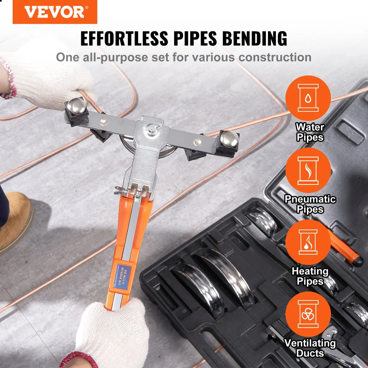 Pipe Tube Bender, 1/4"-7/8" O.D. Ratcheting Tubing Bender, 90° Forward/Reverse Pipes Bending Tools with 7 Dies