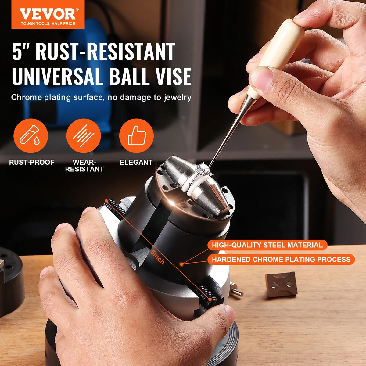 5" Engraving Ball Vise Tool 360° Rotation Jewelry Engraving Equipment for Gemstone Inlay and Ring Carving Setting Tools