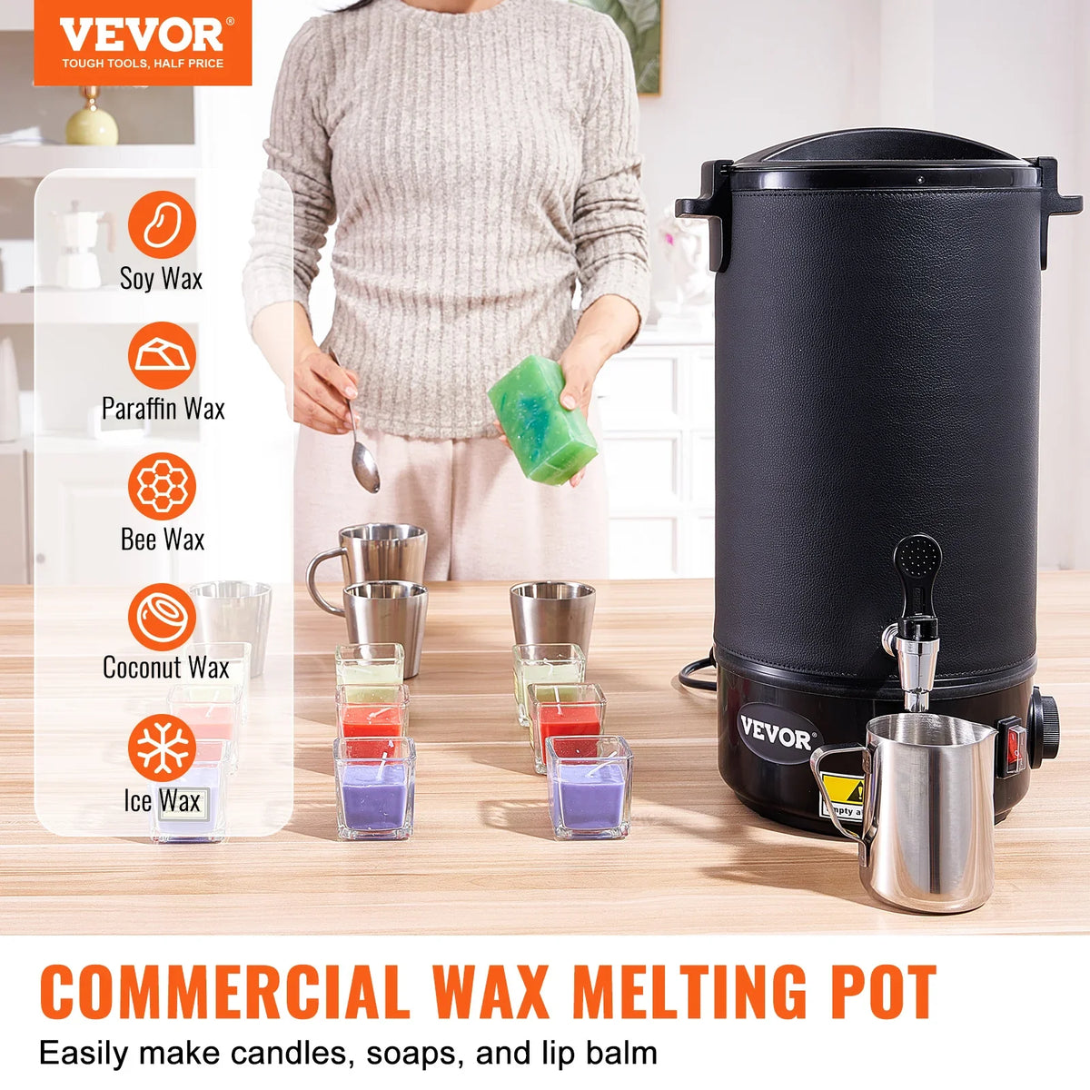5/10L Wax Melter for Candle Making,Extra Large Electric Wax Melting Pot,w/Easy Pour Spout & 9level Temp Control,Easy Clean