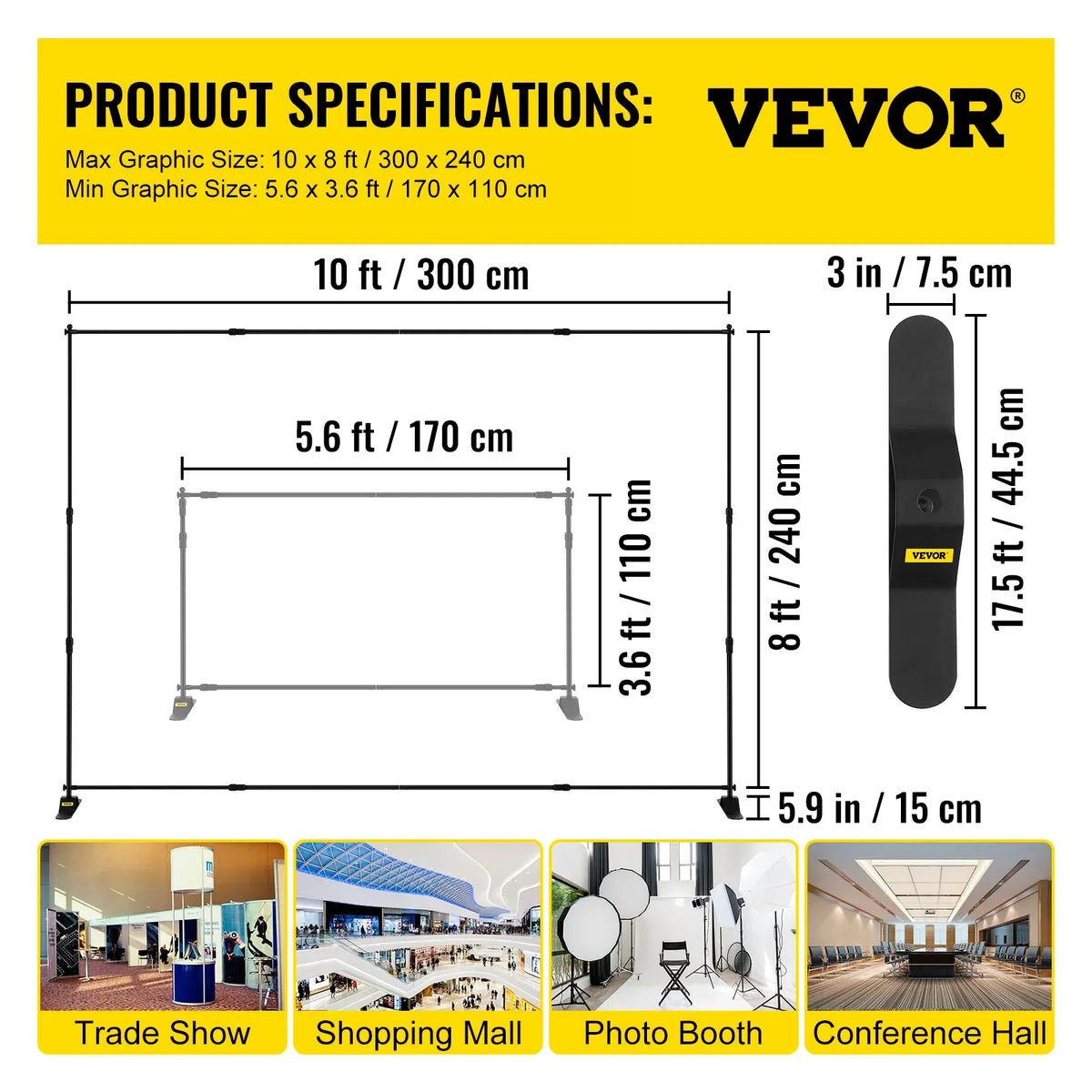 10 x 8 Ft,8 x 8 Ft Backdrop Banner Stand Adjustable Height & Width for Trade Show Wall Exhibitor Photo Booth Background