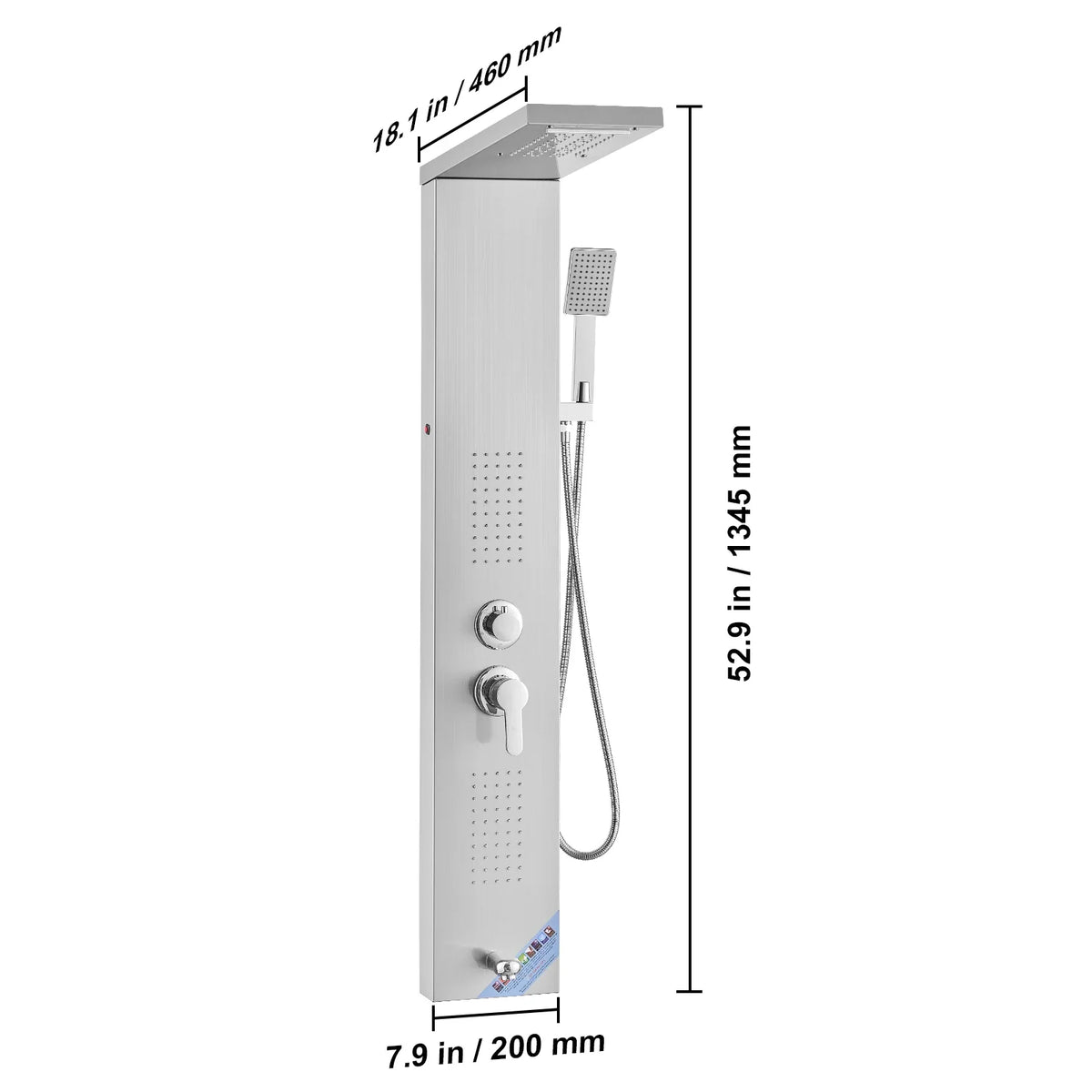 LED Shower Panel System Bathroom Waterfall Rain Shower Stainless Steel Wall-Mounted Shower Set W/Body Massage Jets 5 Modes