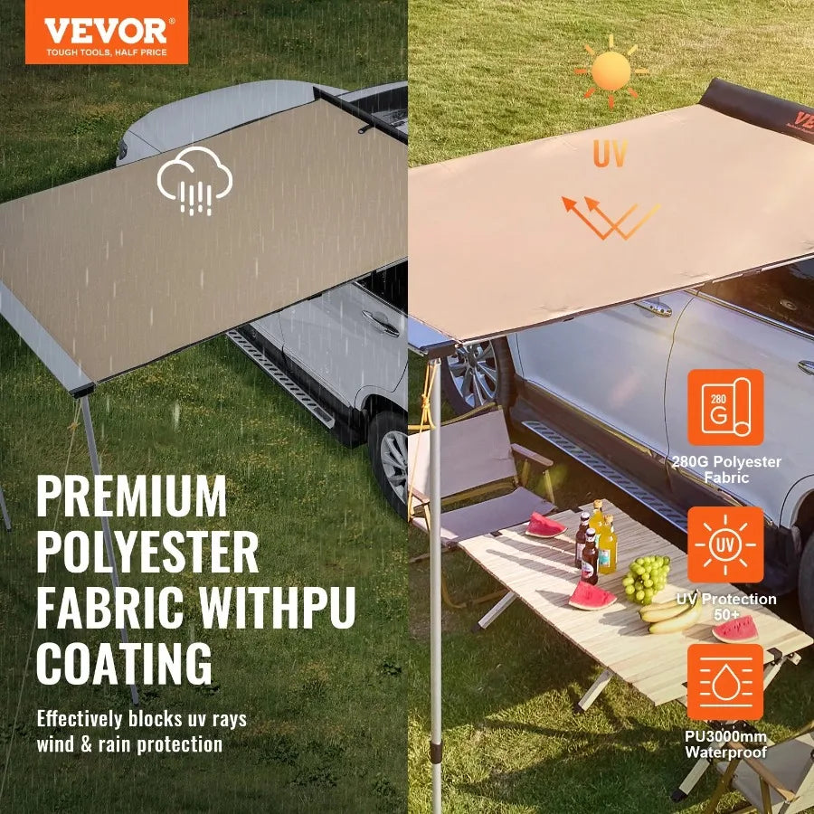 Car Side Awning Large 6.6' x 8.2' Shade Coverage Vehicle Awning PU3000mm UV50+ Retractable Car Awning with Waterproof Sto