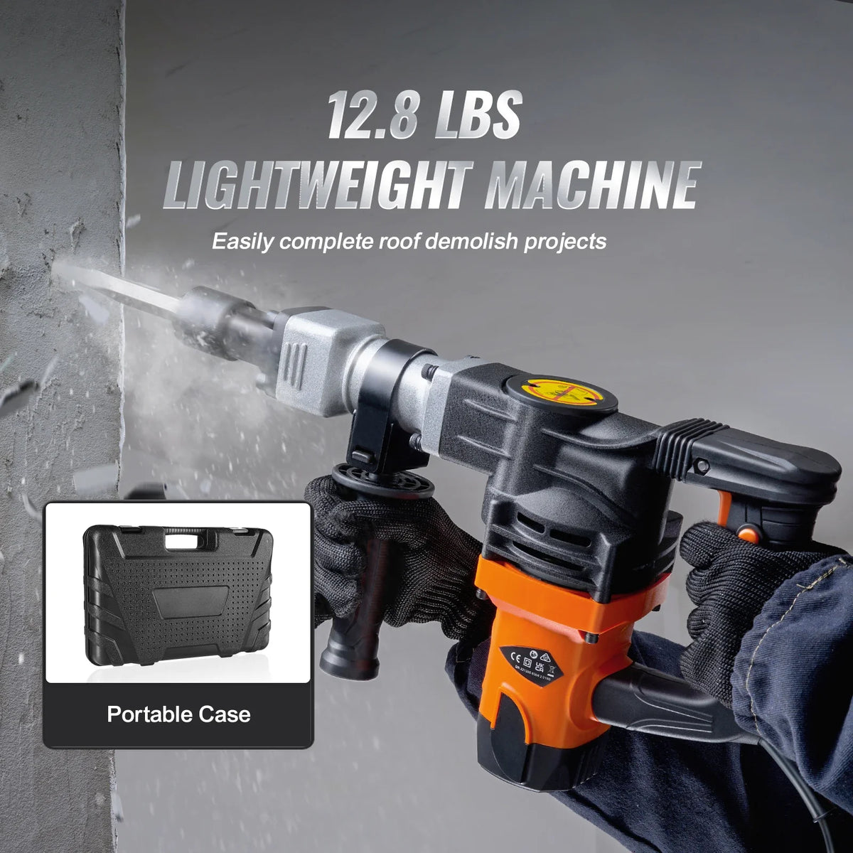 Demolition Jack Hammer 1400W Electric Jackhammer Heavy Duty 2900 BPM Concrete Breaker 2pcs Chisels Bits Chipping with Case