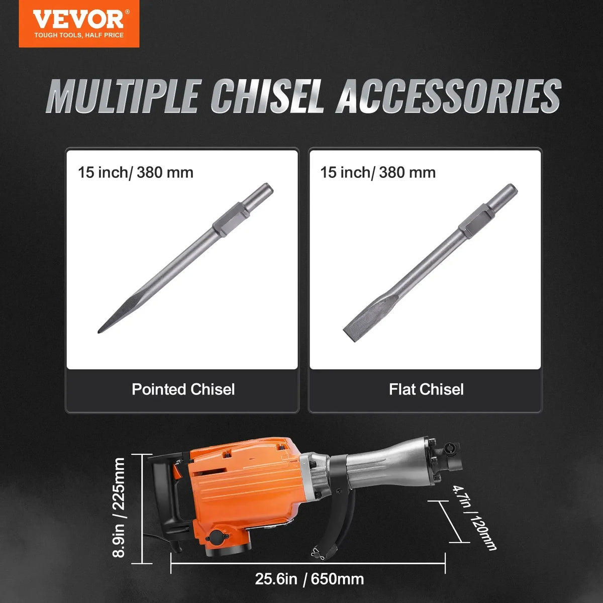 3500W Demolition Jack Hammer 60J Electric Jackhammer Concrete Breaker with 2 Chisel Bits for Trenching and Breaking Holes