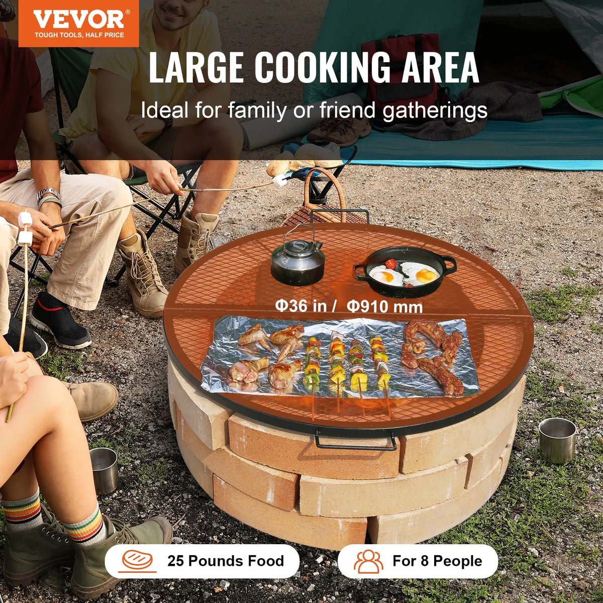 X-Marks Fire Pit Grill Grate,Round Cooking Grate,Heavy Steel Campfire BBQ Grill Grid, Portable Cookware for Outside Party