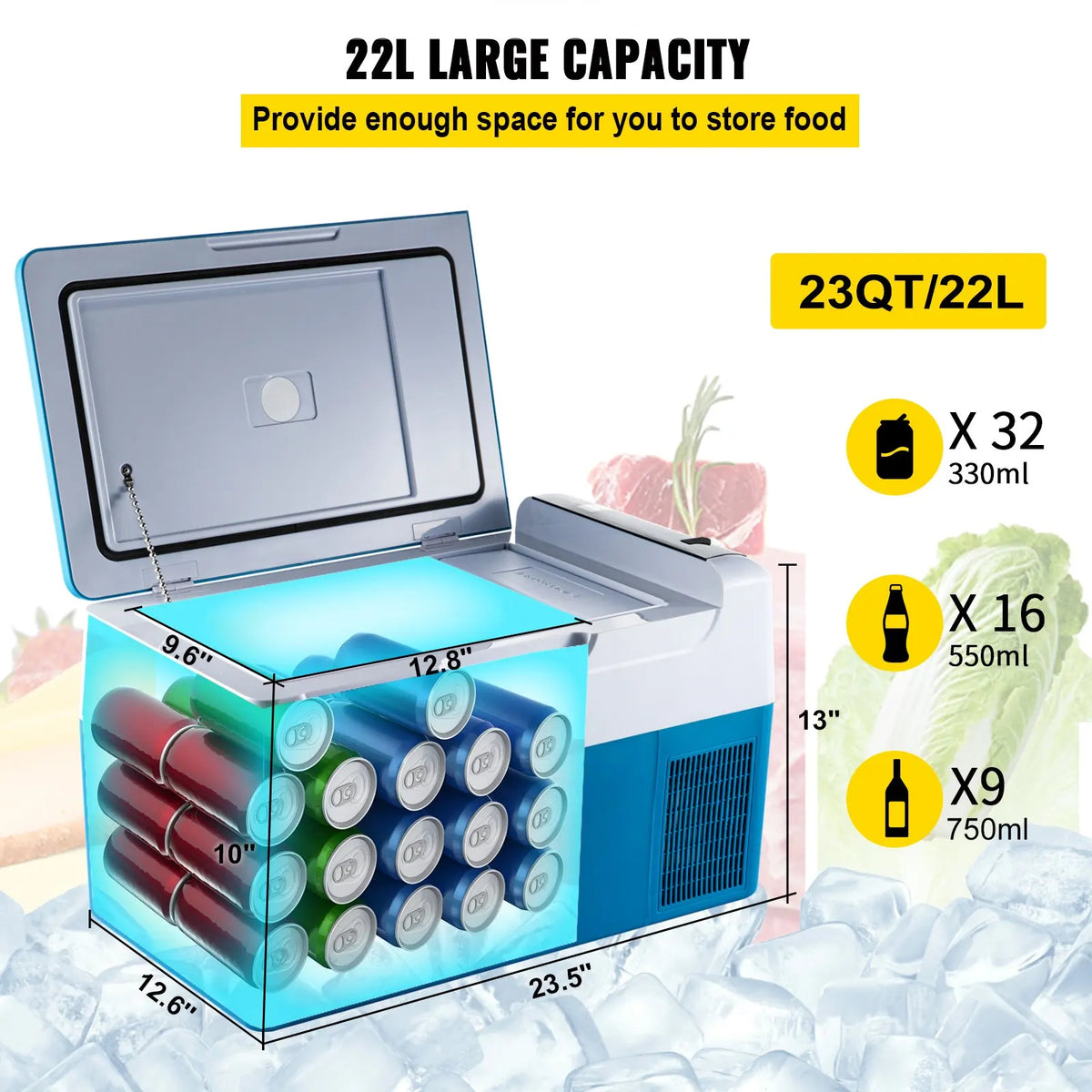 Portable Refrigerator 9L/15L/20L/22L,Mini Portable Freezer Large Capacity Car Refrigerator for Outdoor and Travel