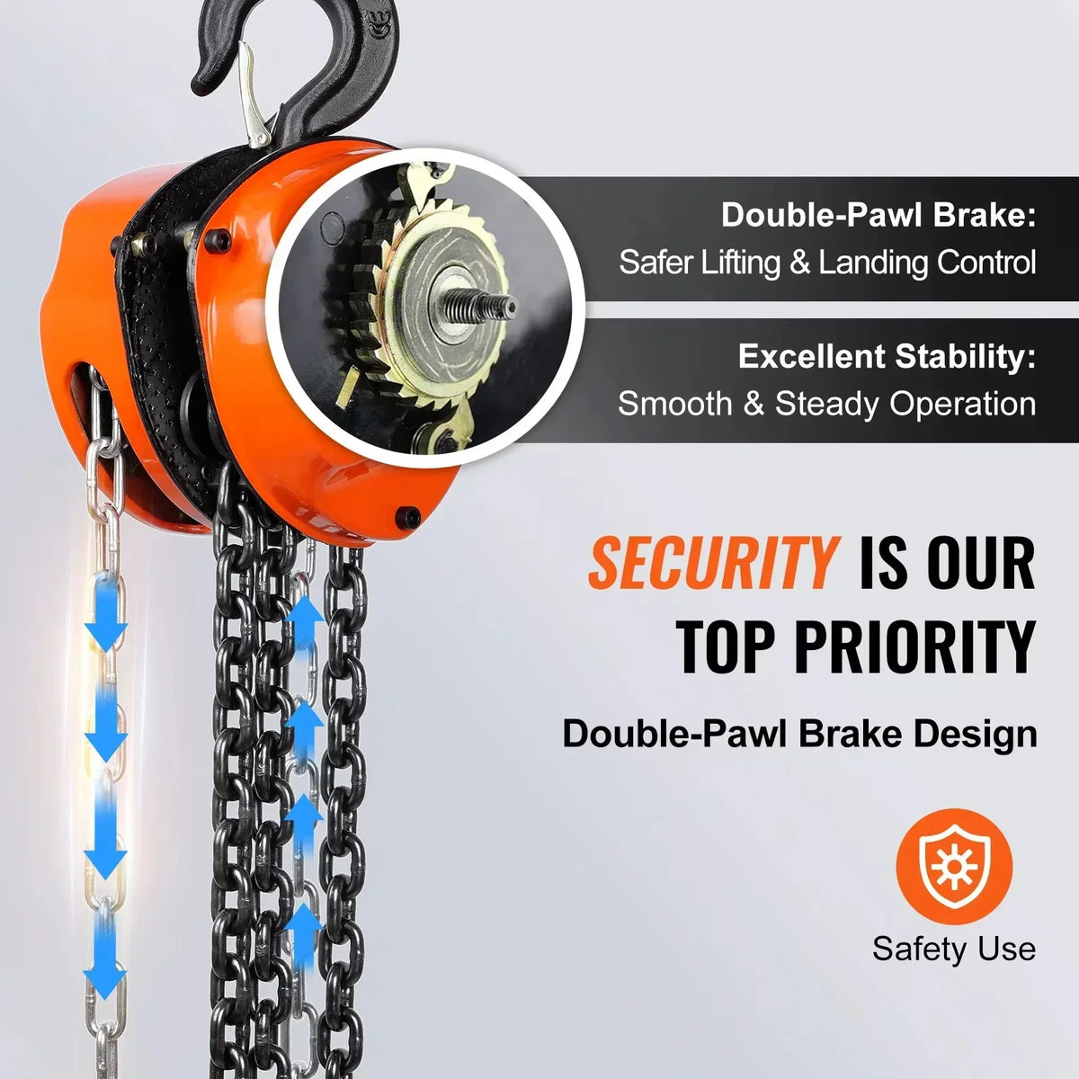 1/2/3T Manual Hand Chain Hoist G80 Galvanized Carbon Steel with Double-Pawl Brake Auto Chain Leading 360° Rotation Hook