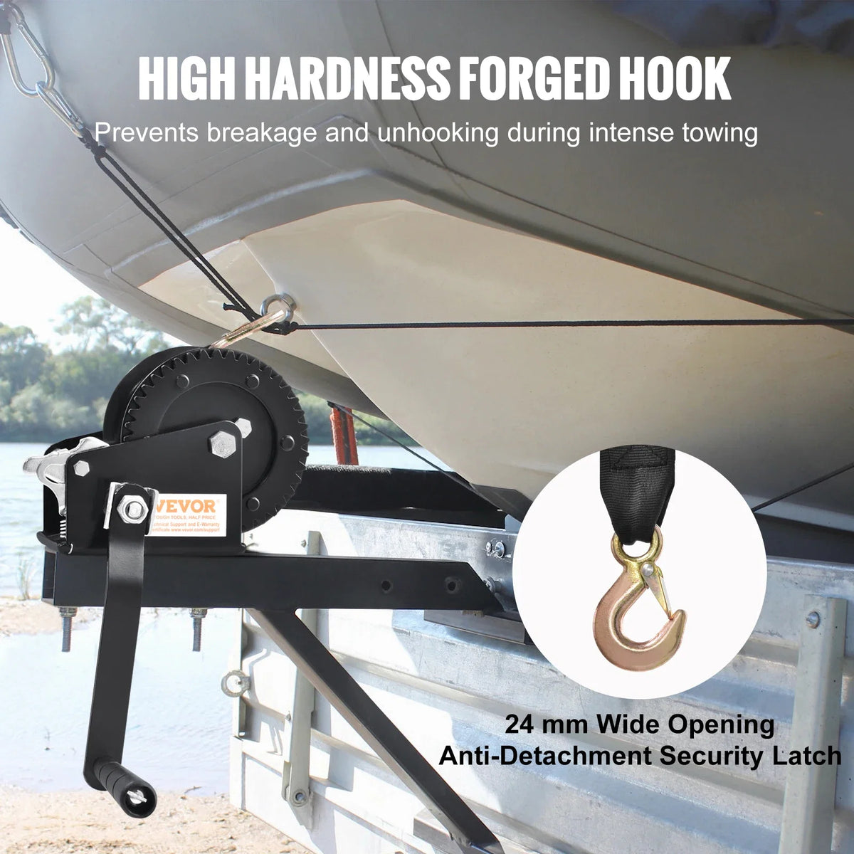 Hand Winch, 1200/1600/2000/3500 lbs Pulling Capacity, Manual Operated Hand Crank Winch for Trailer, Boat or ATV Towing