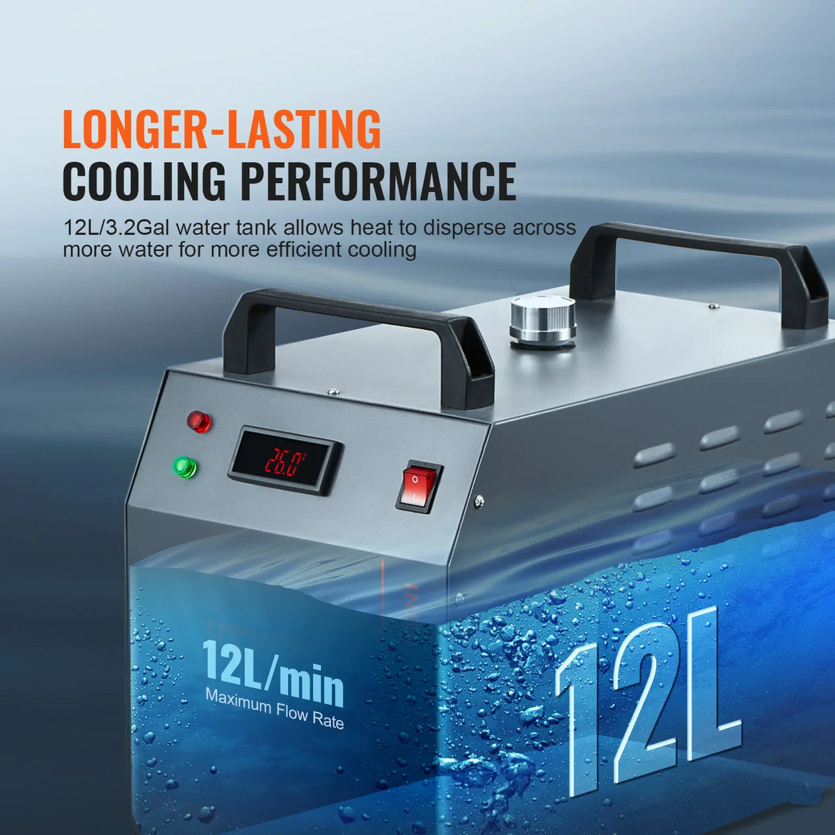 Industrial Water Chiller,CW-3000,80W Air-Cooled Industrial Water Cooler Cooling System w/12 L Water Tank Capacity 12 L/min