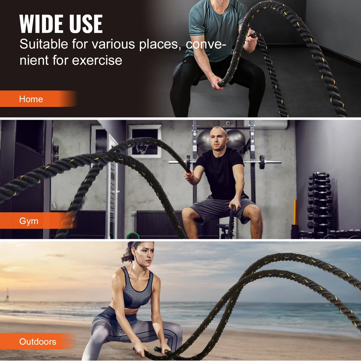 Battle Rope  1.5 Inch Diameter 30Ft Length  for Home Gym  Body Workout Core Strength Training Muscle Building Fitness