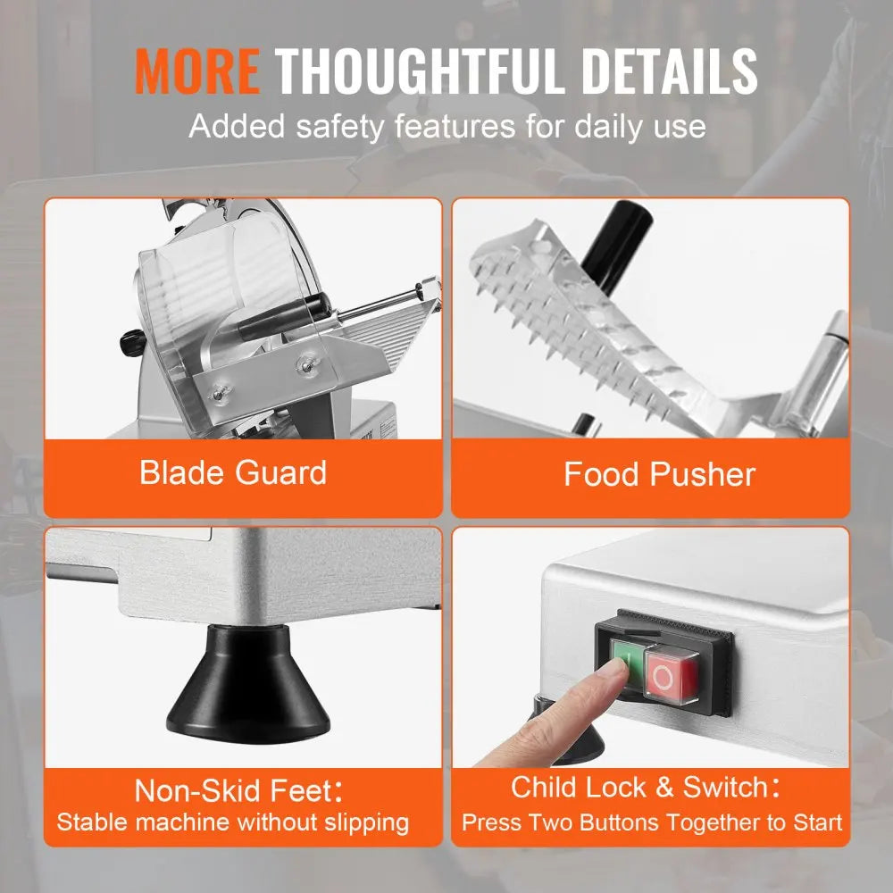 Meat Slicer  Electric Deli Food Slicer with   SUS420 Stainless Steel Blade and Built-in Sharpening Stone