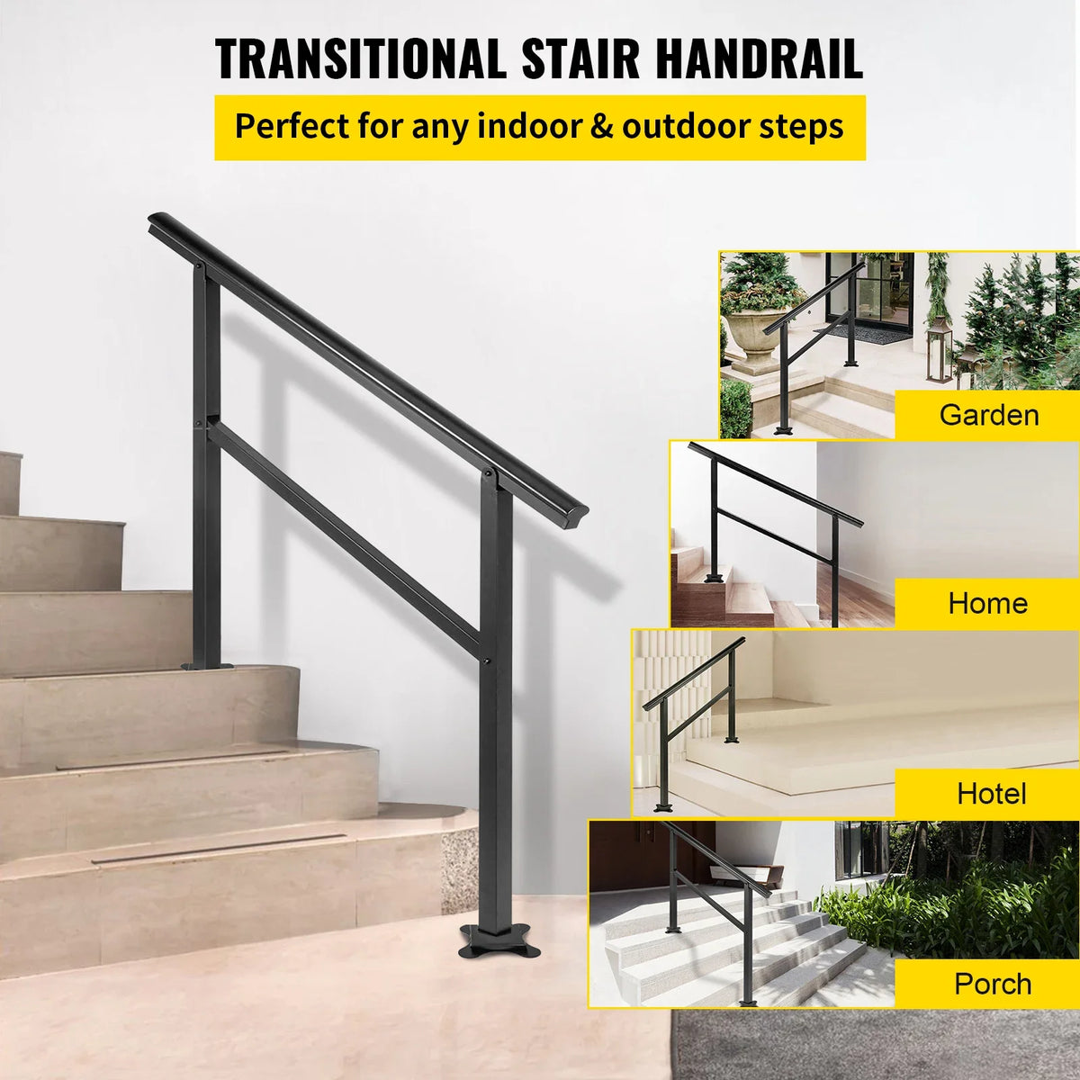 Outdoor Stairs Handrail Step Handrail Railing Fit 3-4 Steps Adjustable from 0 to 30 Degrees Handrail Stairs Railing Kits