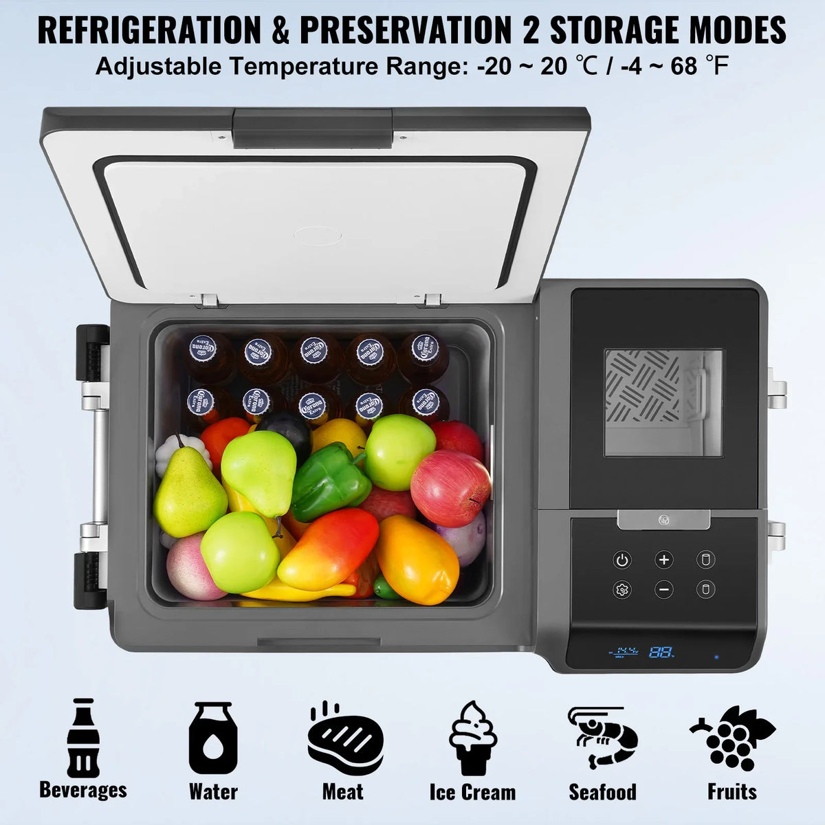 12V Portable Car Refrigerator, with Ice Making Function,  , 37 QT Single Zone , with Casters for Camping, Car, RV