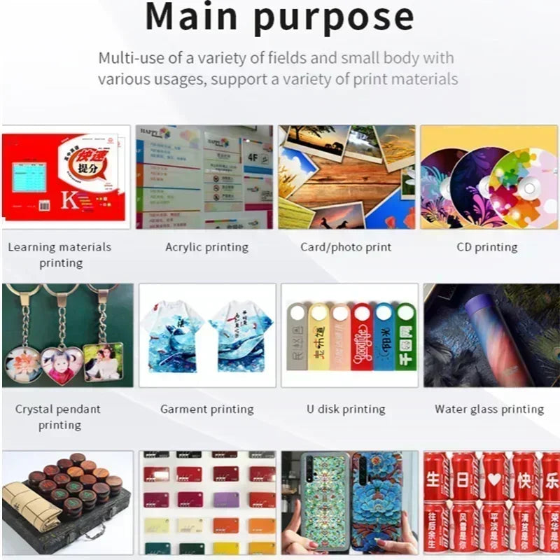 A3 UV Bottle Printing For Phone Case Glass Wood Acrylic A4 UV Flatbed Printer Sticker Label Printer  UV Printer
