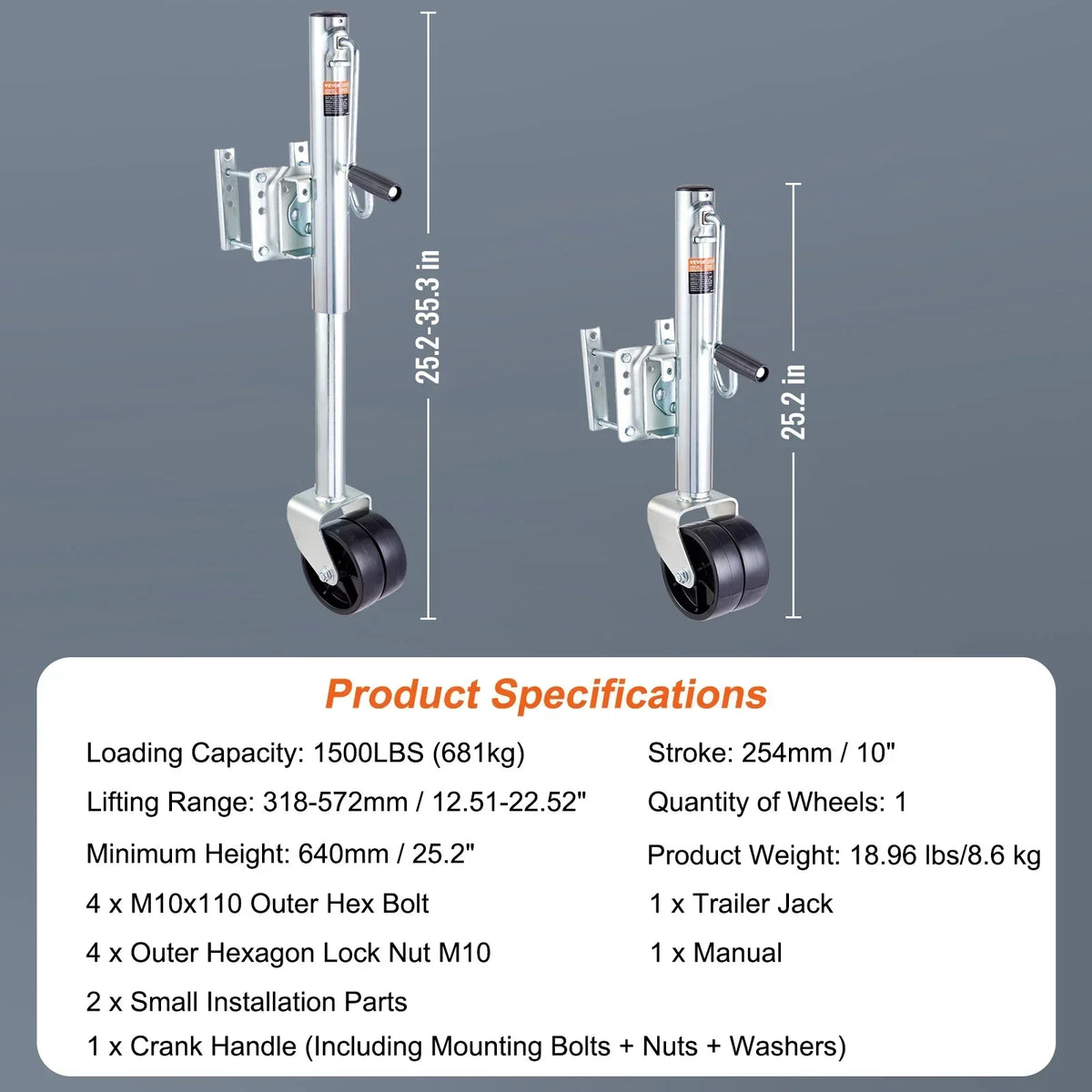 Trailer Jack Tongue Stand 1000/1500/2000lbs with Solid Jockey Sidewind Round Wheel  and Handle for lifting RV Trailer Boat