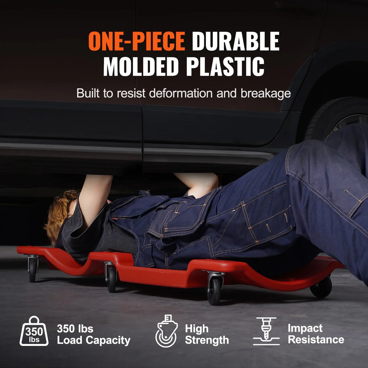 36-Inch, 350 lbs Capacity Automotive Rolling Garage Creeper with Dual Tool Trays 6 Wheels, for Garage Shop Auto Repair